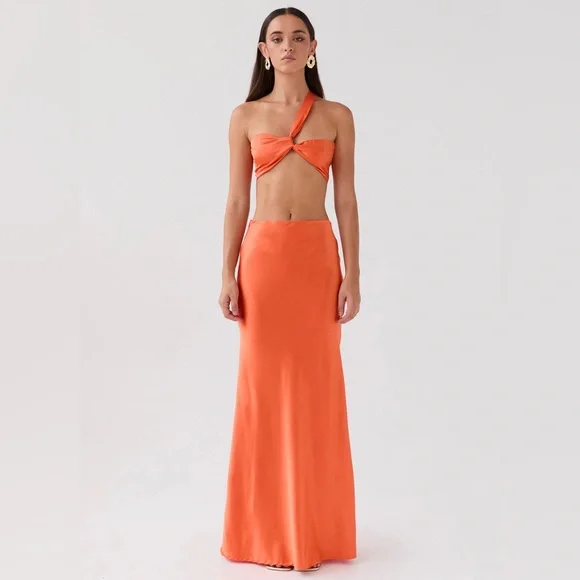 COPY - NWT Peppermayo Hidden Oasis Satin Maxi SKIRT - Tangerine - Picture 4 of 7